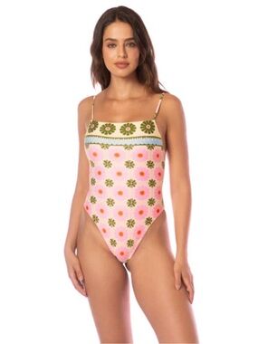 Maaji Pink Floral One-Piece Swimsuit with Olive Accents